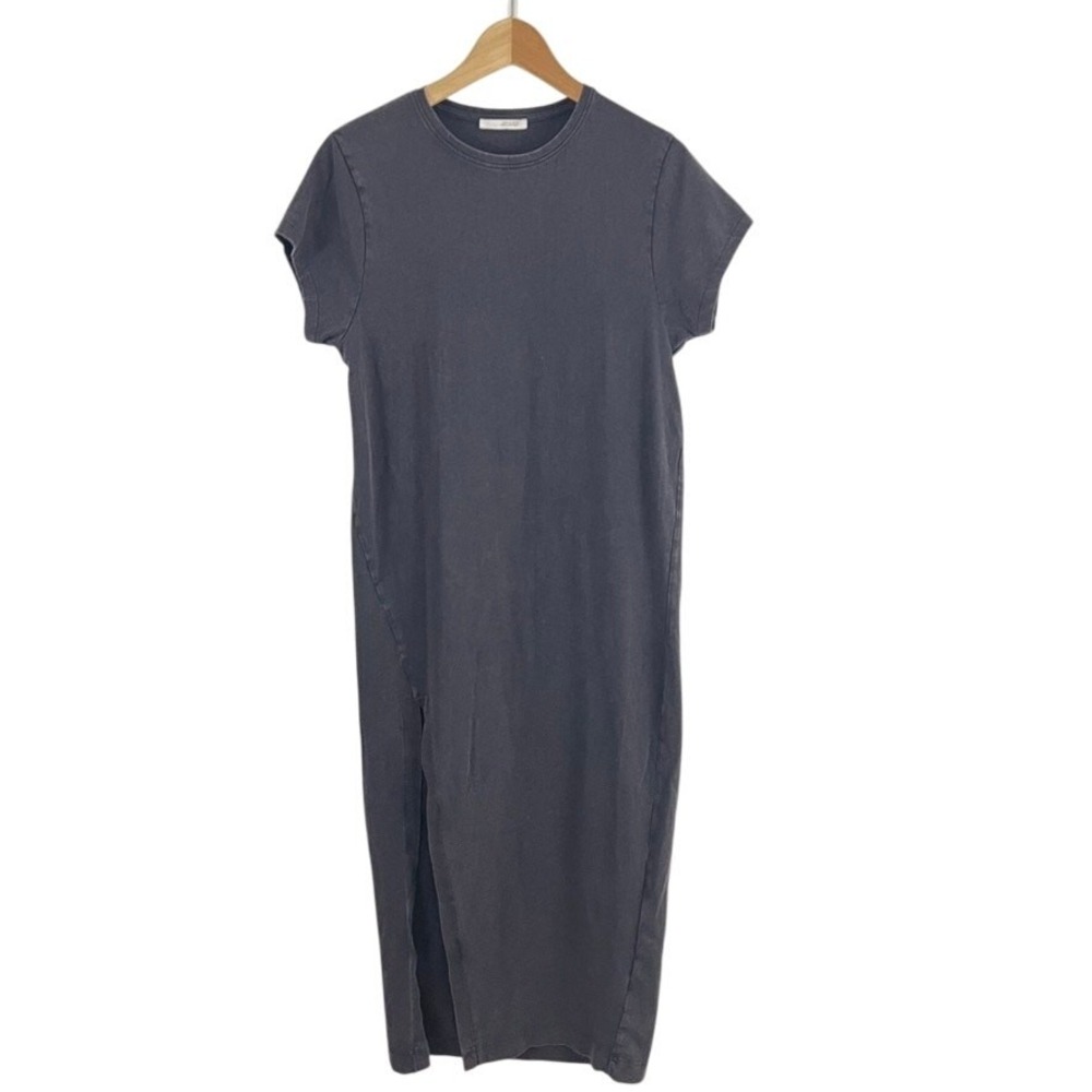 Zara Short Sleeve T Shirt Maxi Dress Side Slit Size Small Faded Black